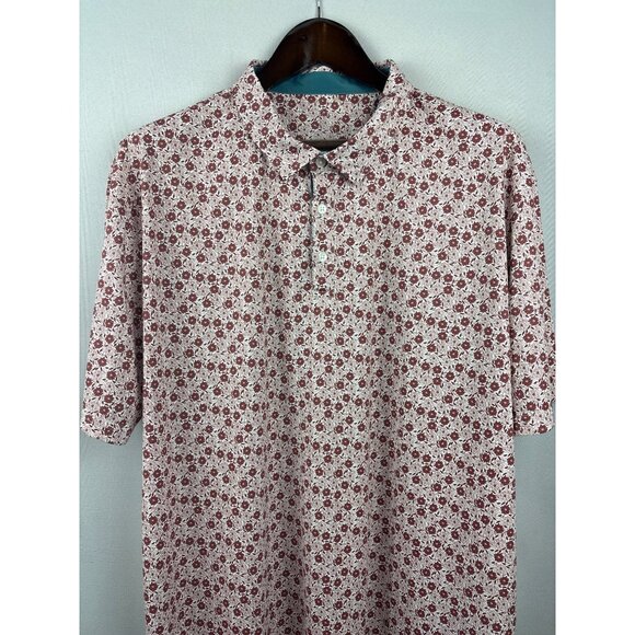 Men’s Swannies 2XL White with Red Floral Patterned Golf Shirt - Picture 2 of 6